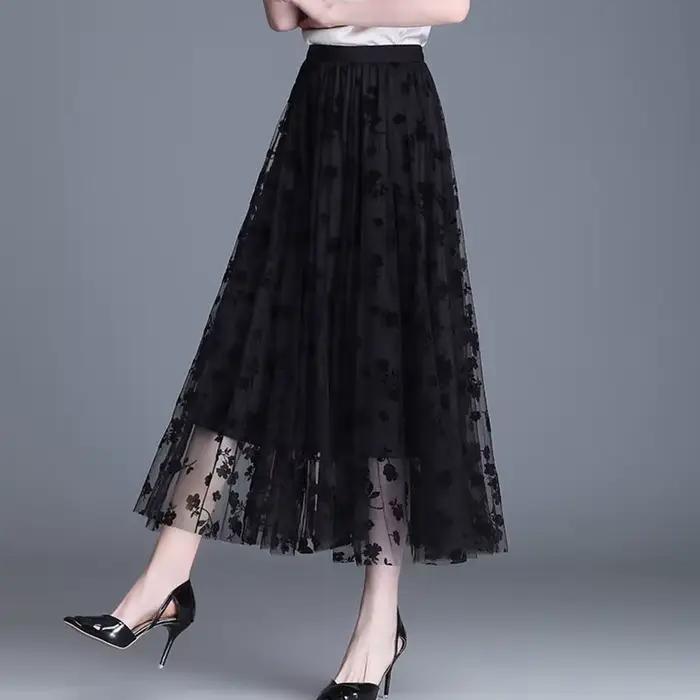 GIDYQ coréen femmes maille jupe mode crochet fleur ample Midi