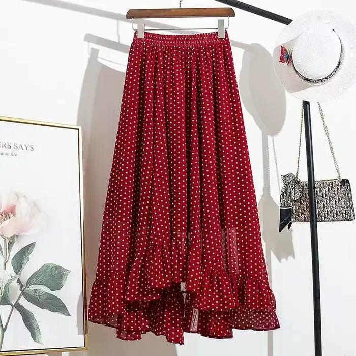 Jupe longue plissée élégante à pois pour femme