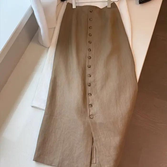 Jupe en polyester kaki décontractée avec plis pour femmes, coupe ajustée, sortie nocturne, printemps été 2026