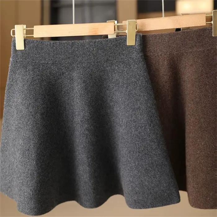 Jupe en laine pour femmes automne hiver taille élastique Mini