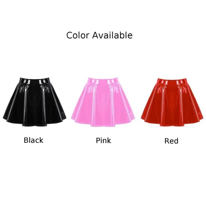 Jupe trapèze Zyncue en cuir verni pour femmes, mini-jupe évasée, tenue de danse, cosplay, style rétro, occasions spéciales
