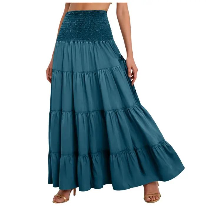 Boho jupe trapèze à plusieurs niveaux femmes forêt fée poches Patchwork robe longue taille élastique Vintage Hippie
