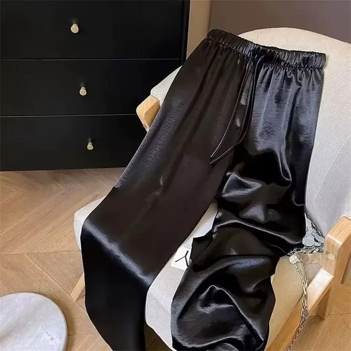 Pantalons décontractés de mode coréenne taille haute mince jambe large femmes printemps été bureau couleur unie plissés droit tout-match décontractés