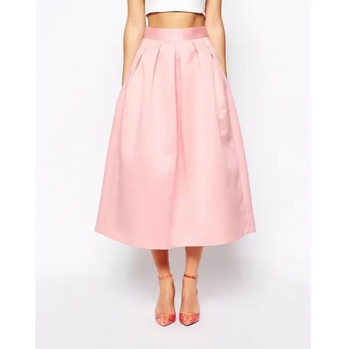 Jupes trapèze plissées en satin rose pour dames