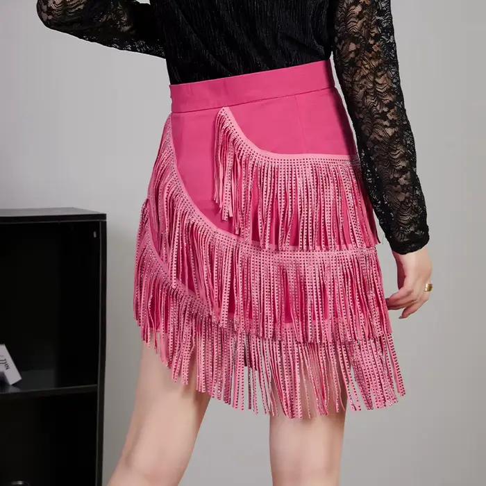 Jupe de danse latine Sexy femmes Chacha Samba Tango couches glands franges robes compétition performance Salsa dame Costume Latin