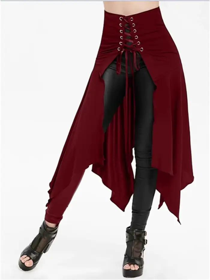 Jupe Médiévale Noire Vintage à Ourlet Irrégulier pour Femme
