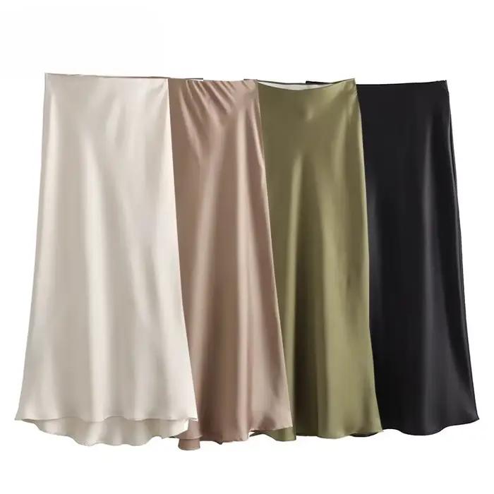 Jupe Taille Haute en Satin Polyestère Pour Femmes Occasions Professionnelles Et Décontractées