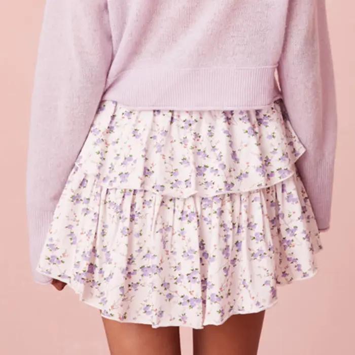 Jupes courtes à volants motif Floral taille élastique ourlet incurvé style HotSweet jupe courte mini-jupe pour femmes occasions spéciales années Y2K