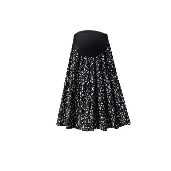 Jupe longue de maternité taille haute en mousseline florale pour femme enceinte