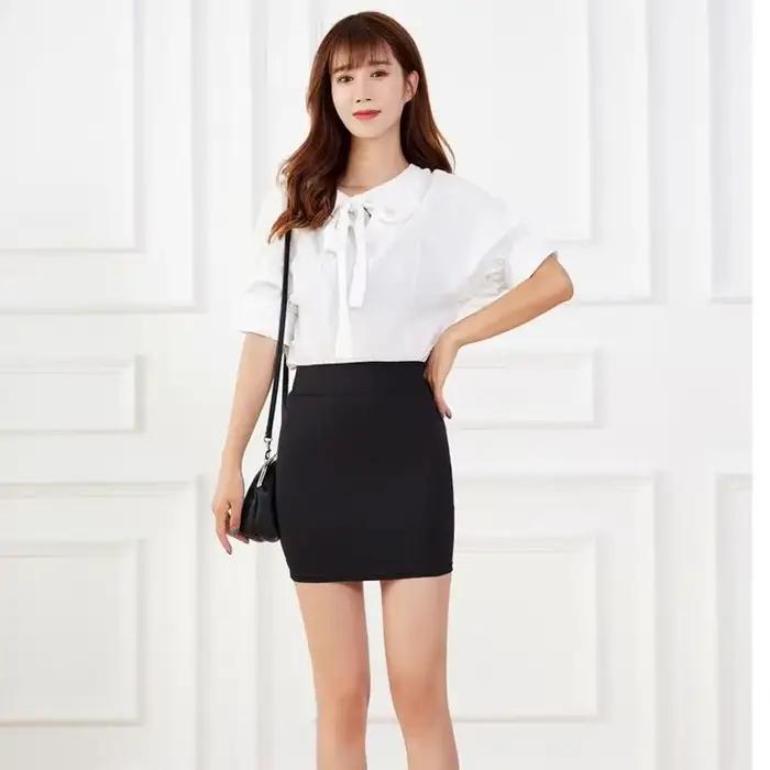 Jupe courte élastique coupe cintrée Style coréen couche de Base pour femmes coton tricoté été demi-corps