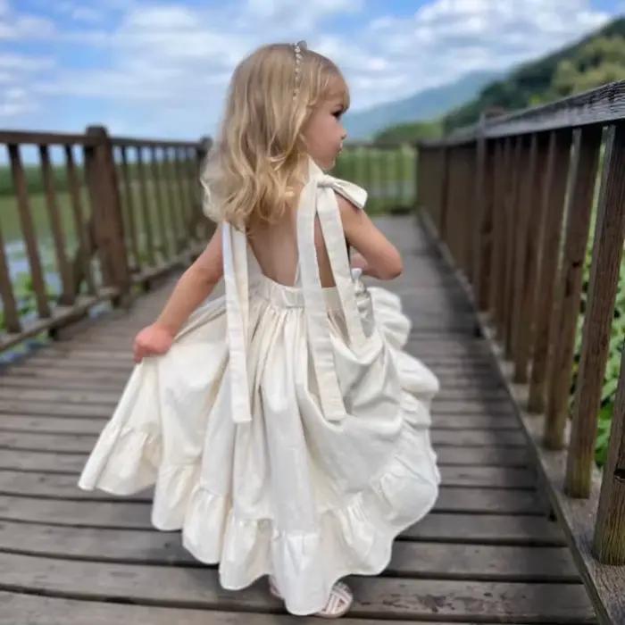 Robe longue princesse pour filles, printemps été, nouvelle mode, confortable, unie, simple, décontractée, assortie à tout