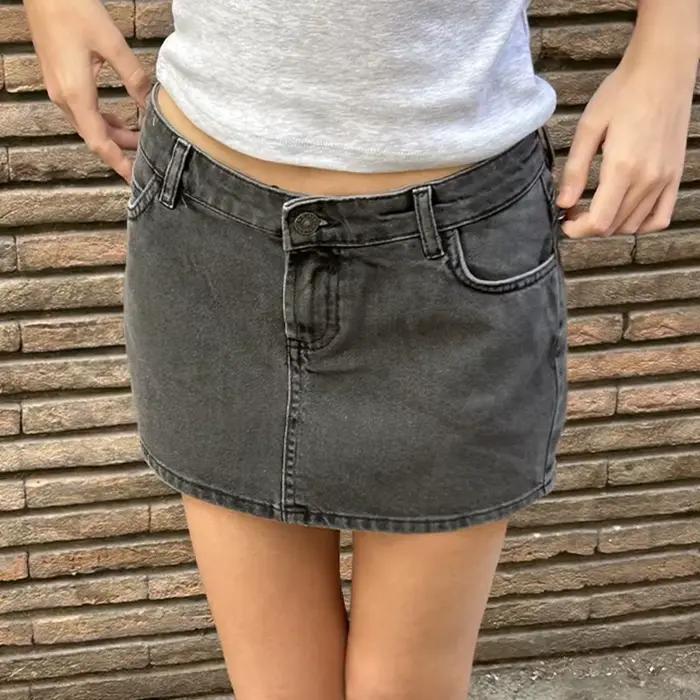 Femmes Coquette taille basse Denim Mini jupe Preppy mignon Y2K jupes courtes en Jean années 90 Vintage Grunge coupe