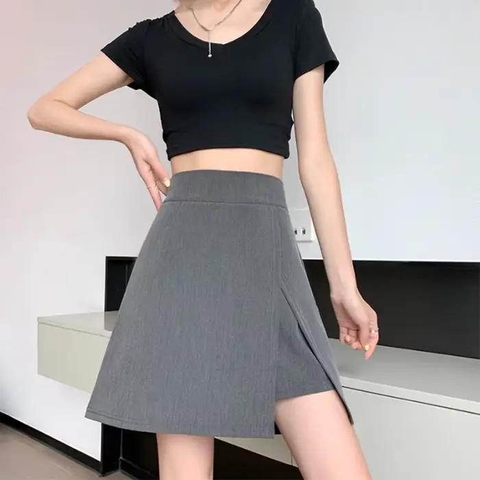 Jupe courte ZOCI pour femme grande taille noire fendue asymétrique coupe trapèze mini jupe d'été streetwear sexy fermeture éclair hautes occasions estivales