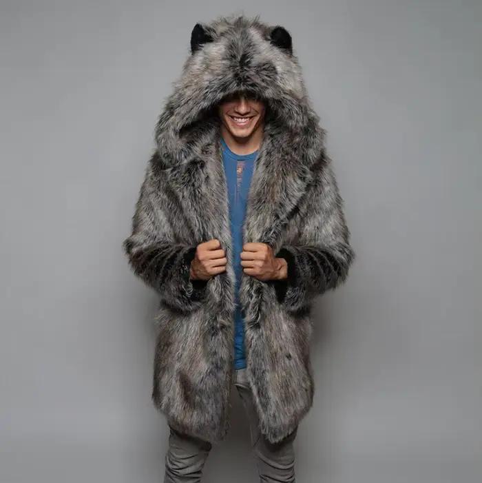 Manteau en fausse fourrure pour hommes, manches longues, capuche, épais et chaud, Cardigan moelleux en peluche, Parka décontractée, vêtements de neige, manteau en fourrure d'hiver