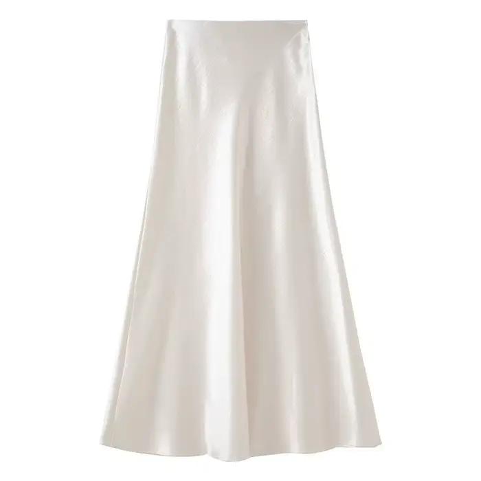 Jupe midi élégante en satin taille haute pour femme