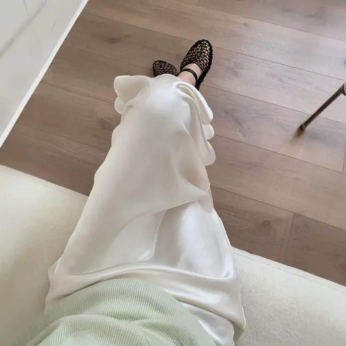 Jupe longue mi-longue trapèze en mousseline de soie brillante pour femme