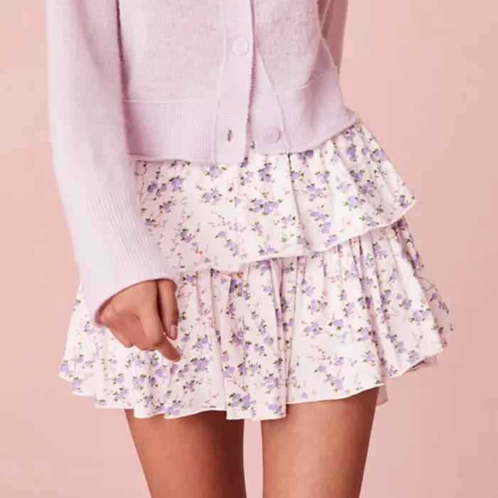 Jupes courtes à volants motif Floral taille élastique ourlet incurvé style HotSweet jupe courte mini-jupe pour femmes occasions spéciales années Y2K