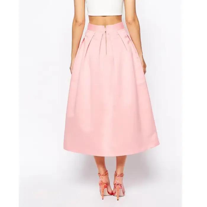 Jupes trapèze plissées en satin rose pour dames