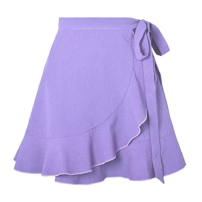 2024 femmes jupe à volants été taille haute à lacets solide court Mini VestiLDY-WW6358 éducatif
