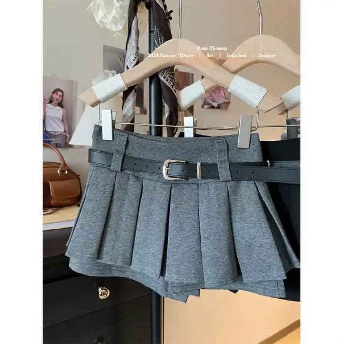 Jupe plissée tendance printemps/été taille haute polyvalente amincissante coupe trapèze courte (avec une ceinture offerte)