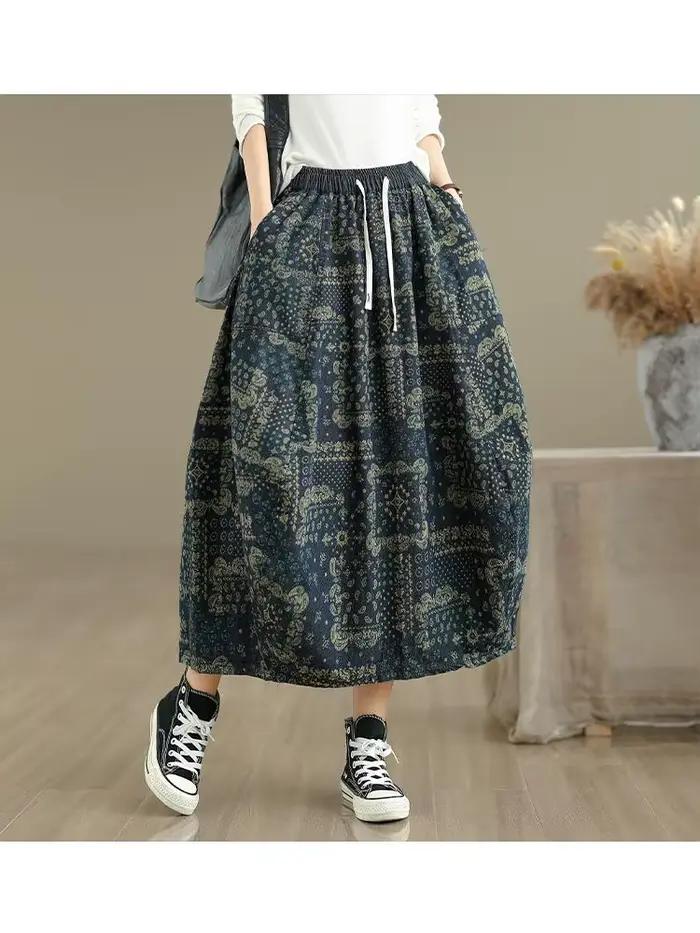 Jupe florale taille haute LPOPENGL en denim vintage pour femmes, style chinois, automne 2025, soirée et partys