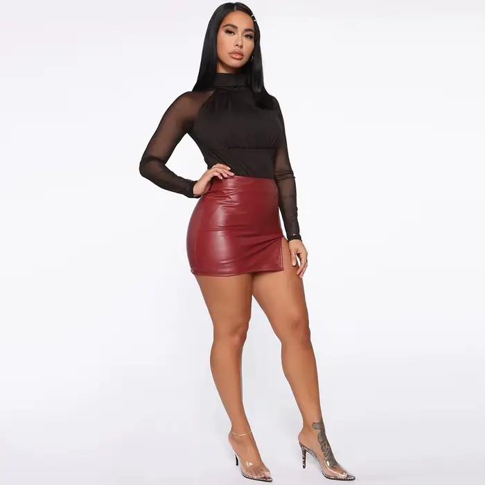 Mini-jupe taille haute en similicuir PU pour femme