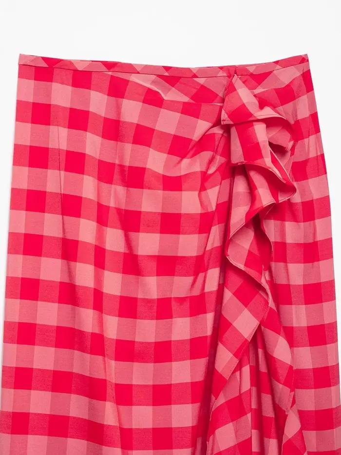 Jupe longue asymétrique à carreaux vichy vintage française pour femme
