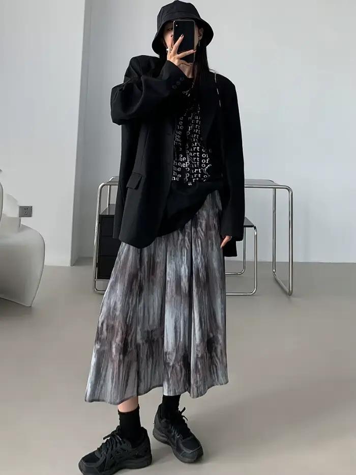 Tie Dye jupes femmes Design S-4XL personnalité ample populaire été Midi Faldas loisirs quotidien Style coréen plissé Hipster rétro