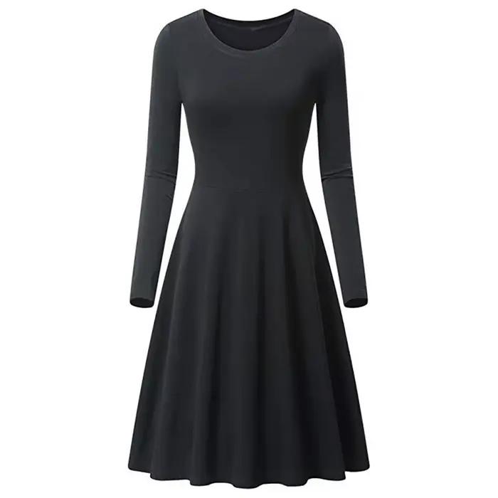 Robe trapèze à manches longues et col rond pour femme