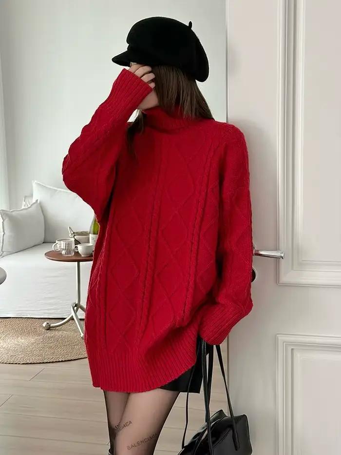 Jupe de noël rouge à col roulé pour femme