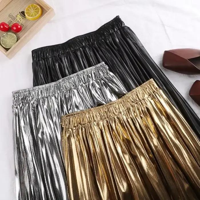 Jupe plissée mi-longue trapèze taille haute pour femmes
