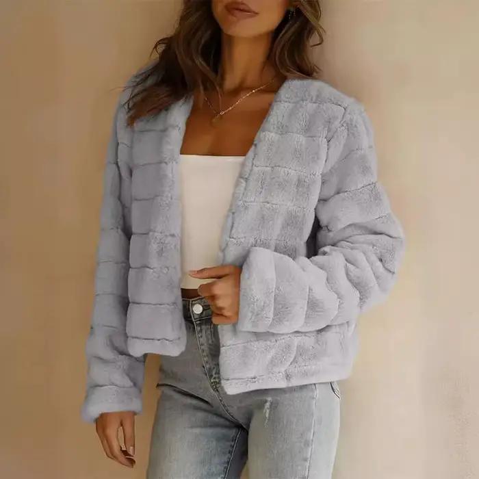 Veste courte en fausse fourrure pour femme, à manches longues, avec patte de boutonnage sur le devant, vêtement féminin moelleux, simple et polyvalent, en peluche