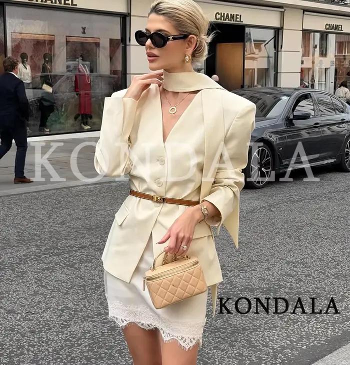 KONDALA Culottes tendance à ourlet en dentelle pour femme