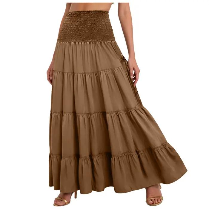 Boho fée jupes femmes à plusieurs niveaux Convertible robe bustier avec poches Vintage Hippie gitane a-ligne Maxi jupe polyvalente Sarong
