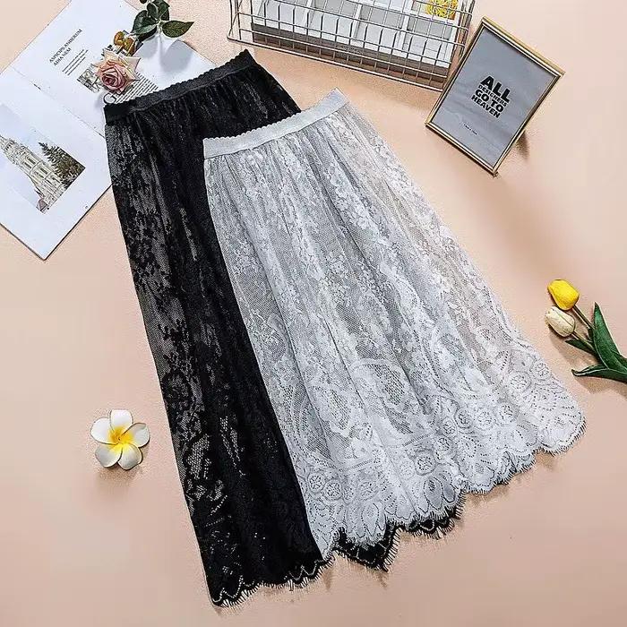 Jupe transparente élégante en dentelle noire, taille haute, robe de plage en Tulle, mi-longue, confortable, Cover-Up pour les maillots de bain, été, Y2K