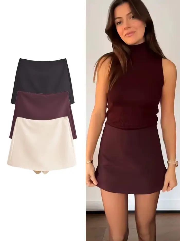 TFMLN nouveau printemps femmes solide jupe mode casual côté fermeture éclair Mini Shorts jupes Vintage taille haute