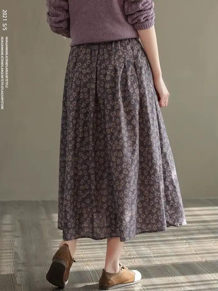 Nouveauté 2025 automne Style Vintage imprimé fleuri ample confortable dames élégante a-ligne jupe longue D536 femmes jupes décontractées