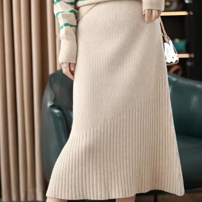 Jupe longue en tricot de cachemire pur pour femmes