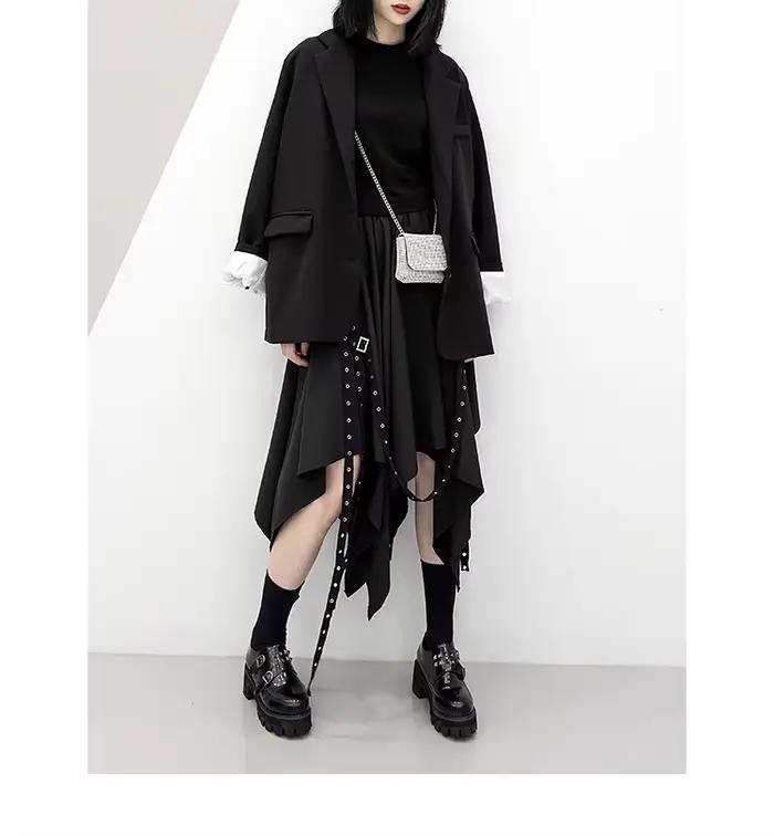 Jupe gothique CORLVON pour fille style punk Y2K nouvelle collection mi-mollet polyester patch-travail silhouette une ligne occassions spéciales automne hiver