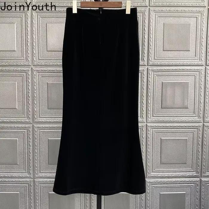2025 Faldas Mujer De Moda Vintage Jupe longue taille haute a-ligne velours