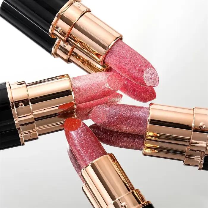 Tube noir brillant diamant rouge à lèvres perle hydratant paillettes teinte baume imperméable durable brillant à lèvres miroitant Sexy maquillage pour les lèvres