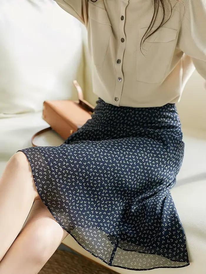 Jupes féminines en mousseline de soie florale jupe femme Midi haute qualité décontracté nouveau dans une ligne Harajuku Streetwear 2025 tendance Premium pas cher V