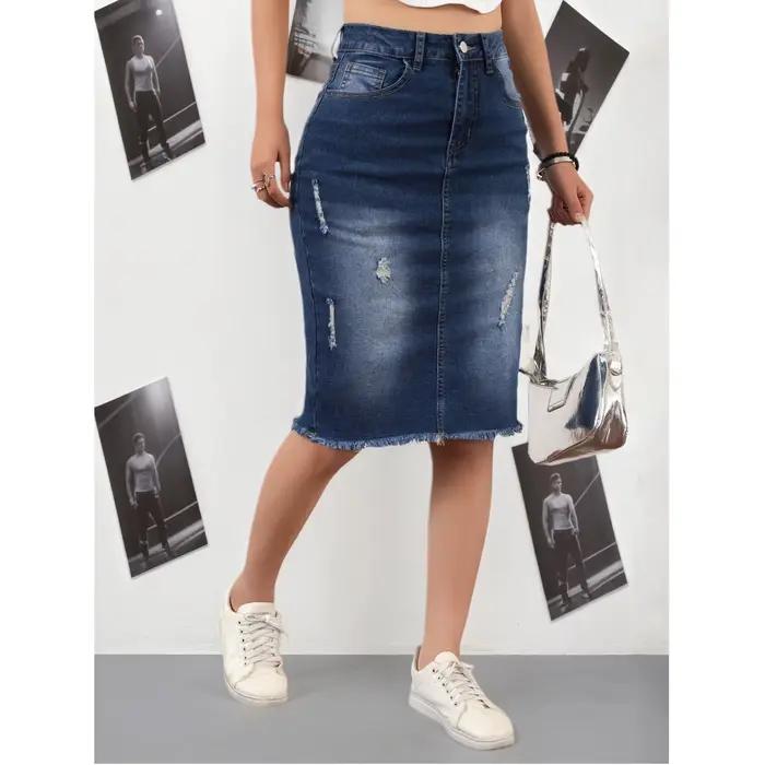 Jupe en jean décontractée bleu foncé pour femme