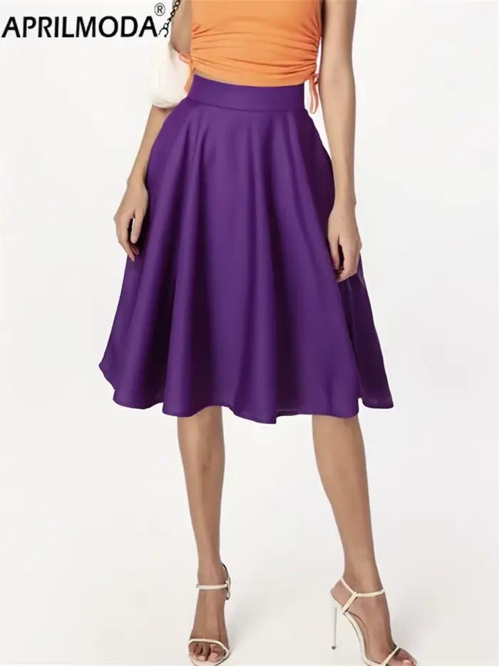 Jupe trapèze mi-longue taille haute pour femme