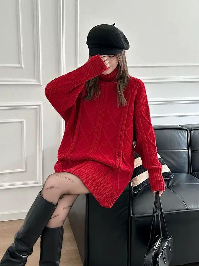 Jupe de noël rouge à col roulé pour femme