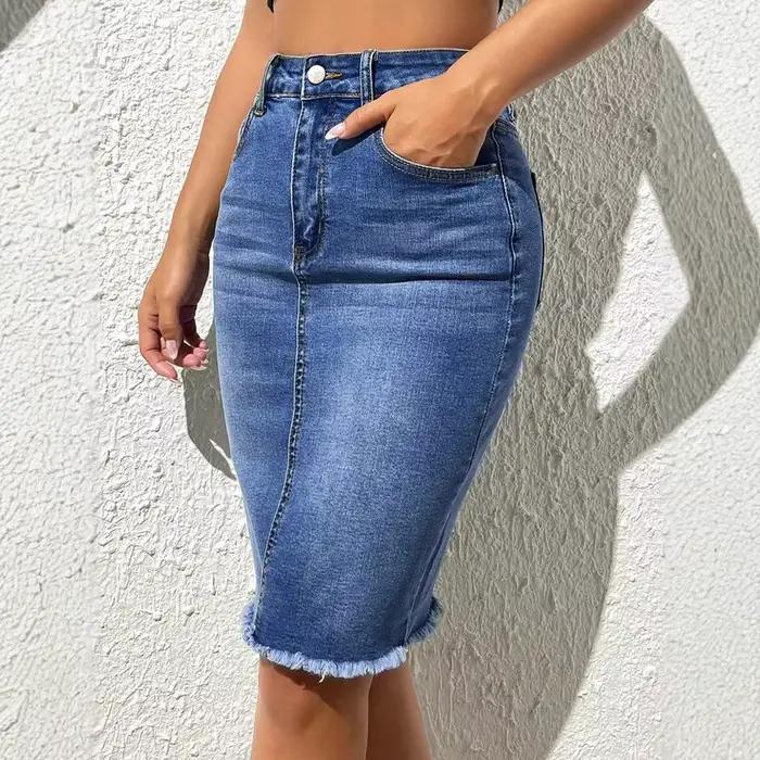 Nouvelles jupes en jean élastiques à taille haute pour femmes