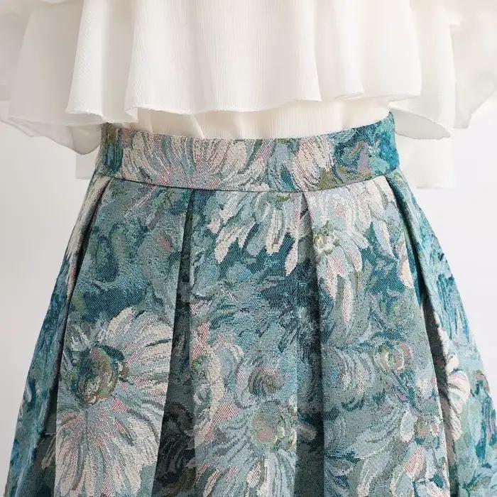 Robe de bal bleu ciel peinture florale vintage ample pour femmes longueur aux genoux soirée élégante vintage femmes vêtements de mode occassions spéciales