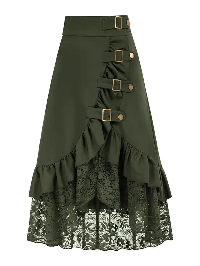 Jupe de style gothique tendance avec empiècements en dentelle et volants
