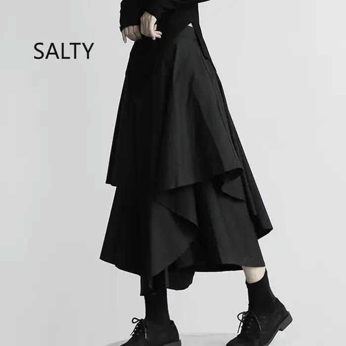 Jupes noires femme gothique japonais irrégulière taille haute jupe plissée pantalon pour femmes Vintage solide Cargo