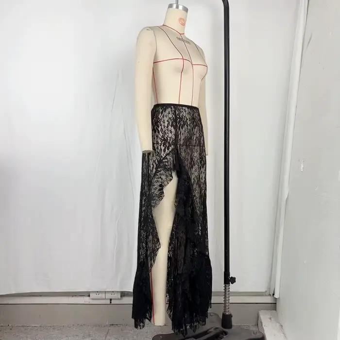 Jupes Femme Mi-longues Coupe Trapèze Taille Haute Ajustée Dentelle Florale Décontractée Volants Uni Élégant Épissure Y2K Streetwear 2026